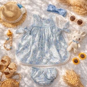 The Oaks Apperal Nora Blue Floral Bloomer Set - Girls 4